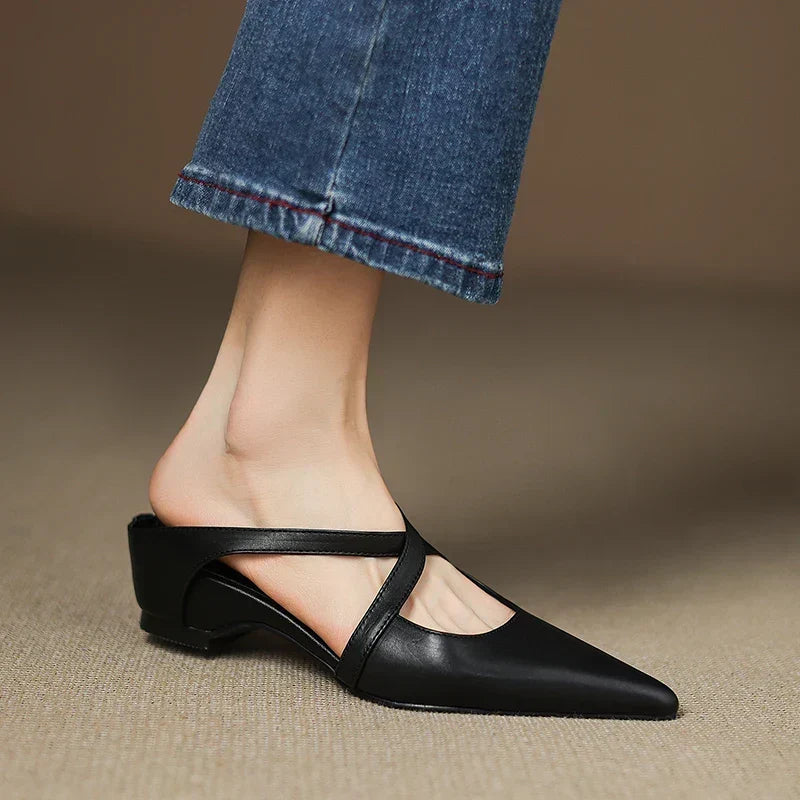 Aluna | Mules de piel genuina | Blanca Vela