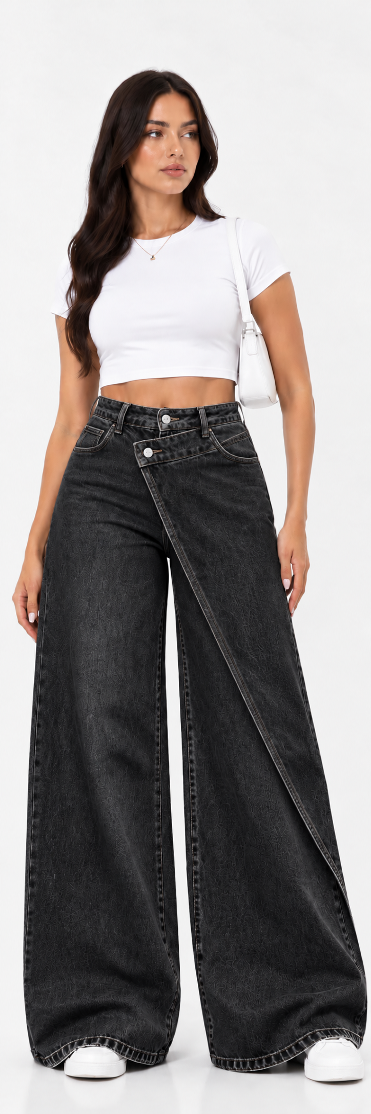 vaquero wide leg negro con panel cruzado | Blanca Vela