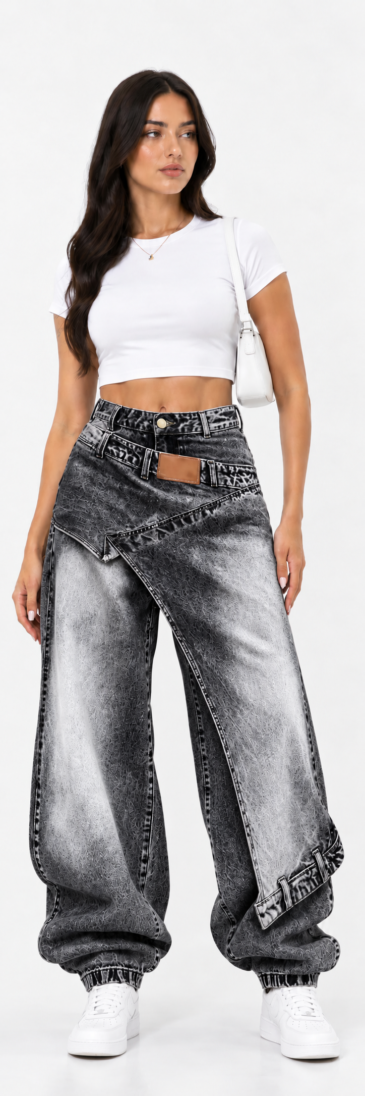 vaquero baggy negro con panel asimétrico | Blanca Vela