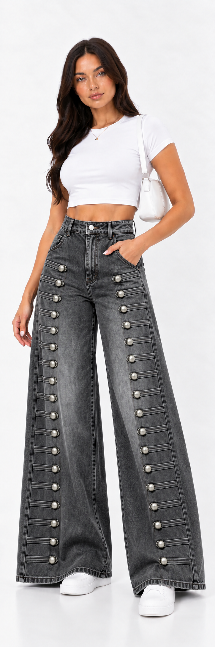vaquero wide leg con botones metálicos | Blanca Vela