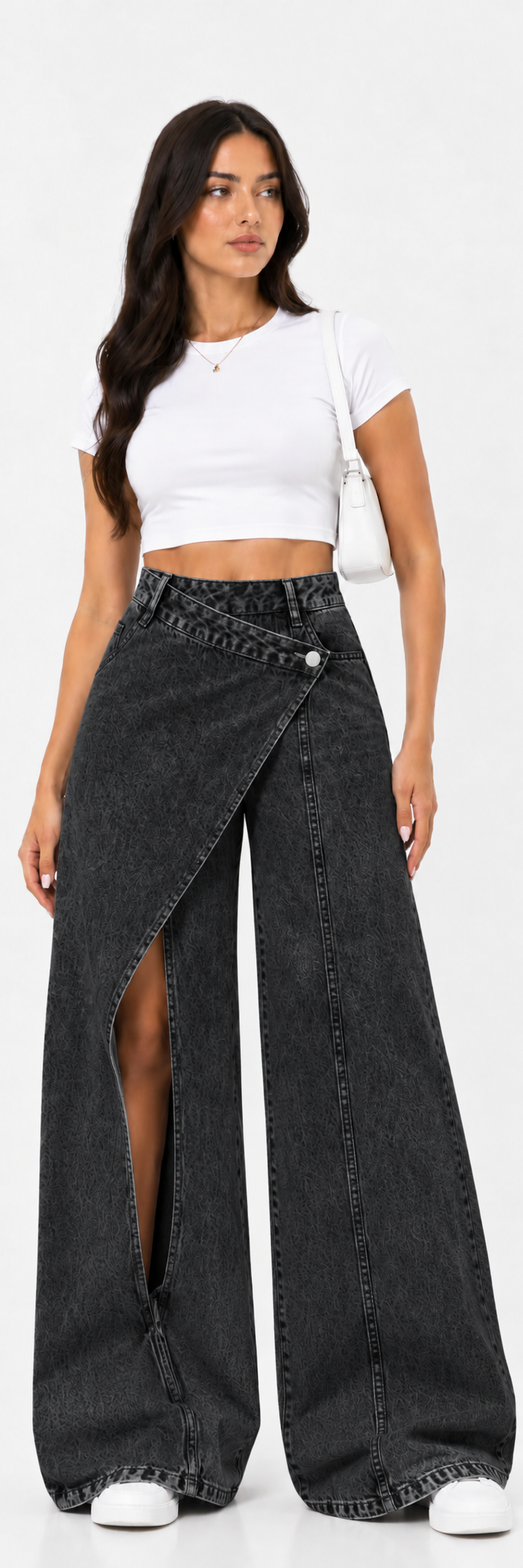 vaquero wide leg asimétrico negro | Blanca Vela