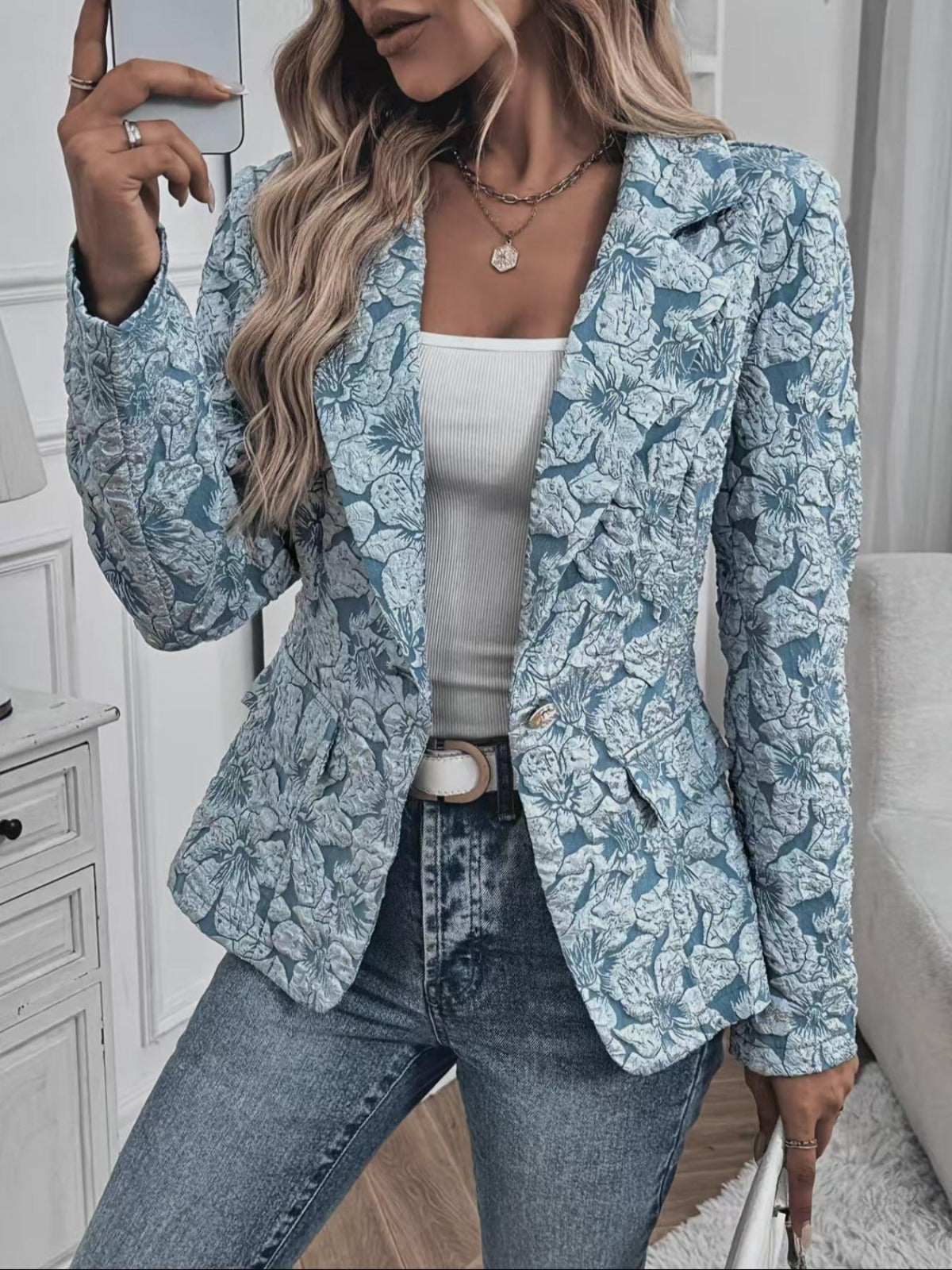 Blazer Entallado de Mujer en Jacquard Paisley | Blanca Vela