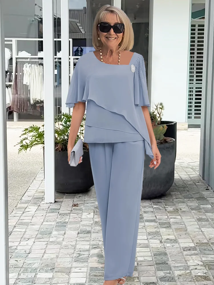 Ninon | Conjunto Blusa Asimétrica Superpuesta y Pantalón Ancho | Blanca Vela