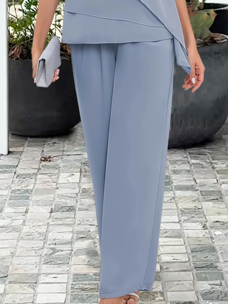 Ninon | Conjunto Blusa Asimétrica Superpuesta y Pantalón Ancho | Blanca Vela