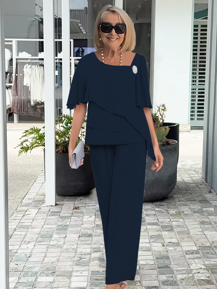 Ninon | Conjunto Blusa Asimétrica Superpuesta y Pantalón Ancho | Blanca Vela