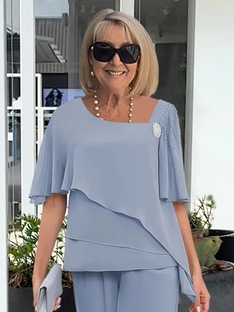 Ninon | Conjunto Blusa Asimétrica Superpuesta y Pantalón Ancho | Blanca Vela
