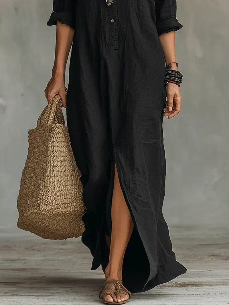 Celina | Vestido Maxi Amplio con Botones | Blanca Vela