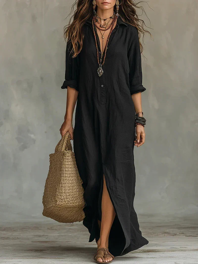Celina | Vestido Maxi Amplio con Botones | Blanca Vela