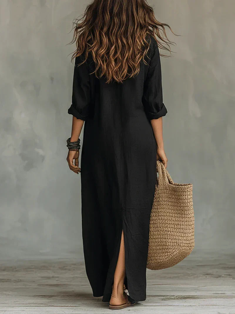 Celina | Vestido Maxi Amplio con Botones | Blanca Vela