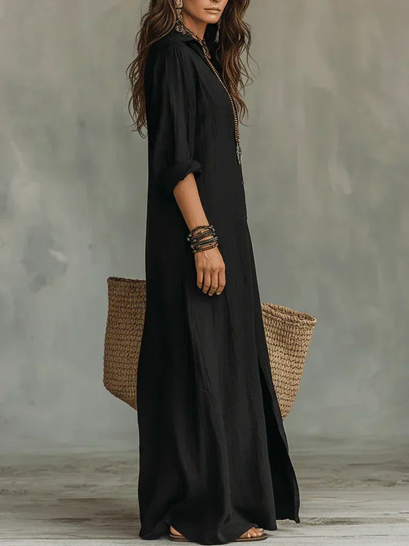 Celina | Vestido Maxi Amplio con Botones | Blanca Vela