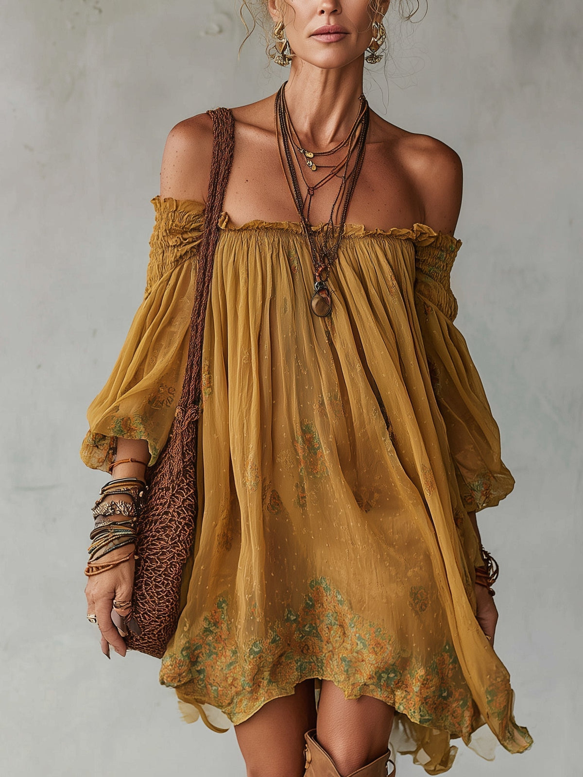 Jonquille | Mini Vestido Floral Amarillo, Hombros Descubiertos | Blanca Vela