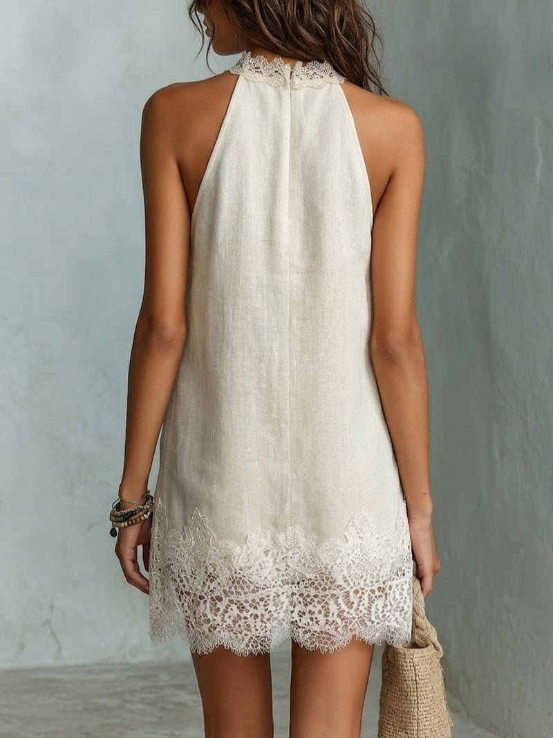 Blanche | Mini Vestido de Cuello Halter Chic, Blanco Roto | Blanca Vela