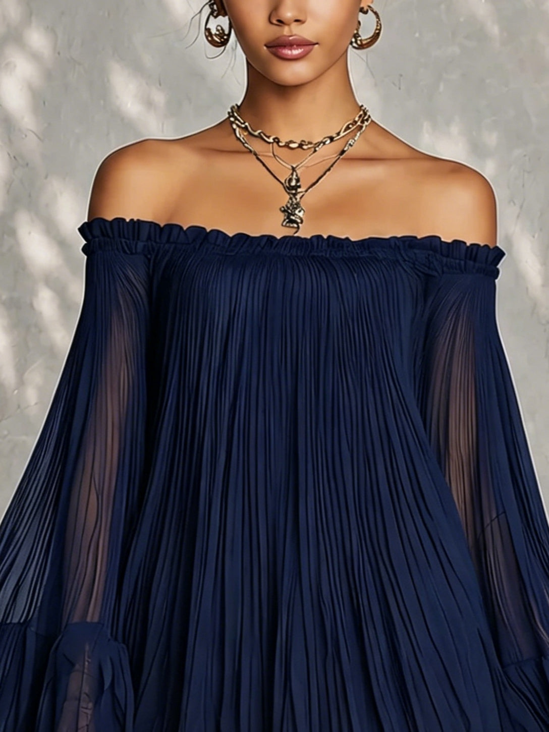 Ondine | Mini Vestido de Mangas Campana, Volantes, Hombros Descubiertos | Blanca Vela