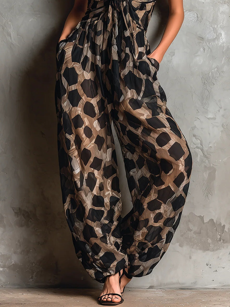 Roberta | Mono de Chifón Negro Animal Print | Blanca Vela