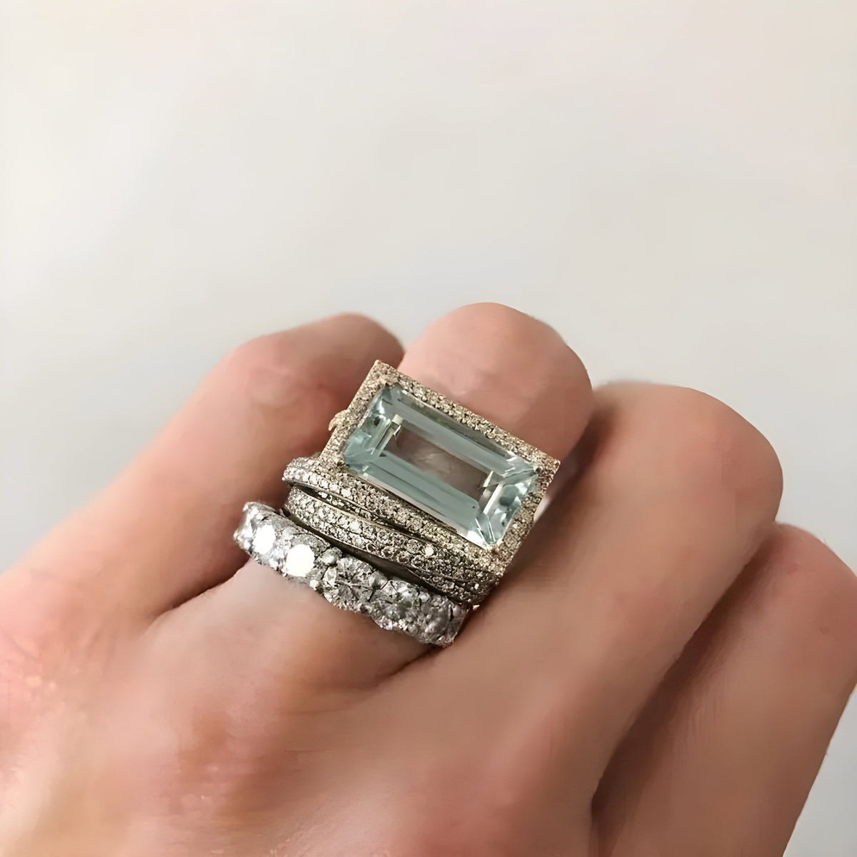 Lorenza™ - Set de 3 Anillos Art Déco Aguamarina | Blanca Vela