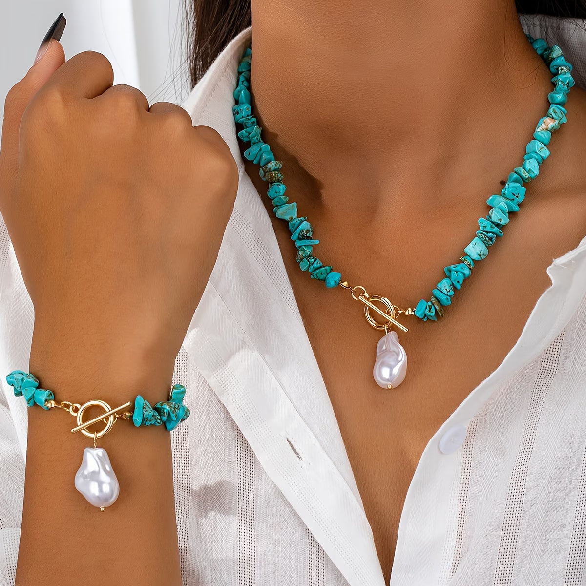 Set Collar y Pulsera Turquesa y Perla | Blanca Vela