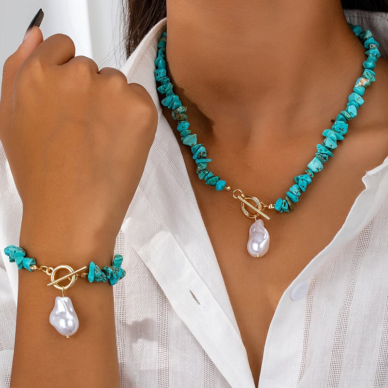 Set Collar y Pulsera Turquesa y Perla | Blanca Vela