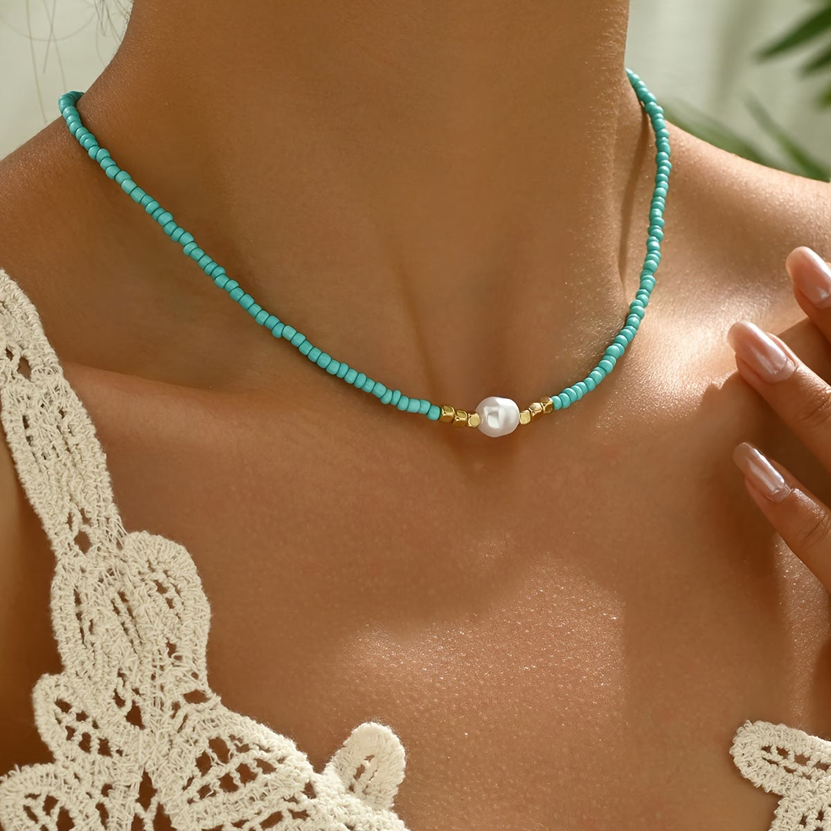 Collar Minimal de Turquesa y Perlas | Blanca Vela