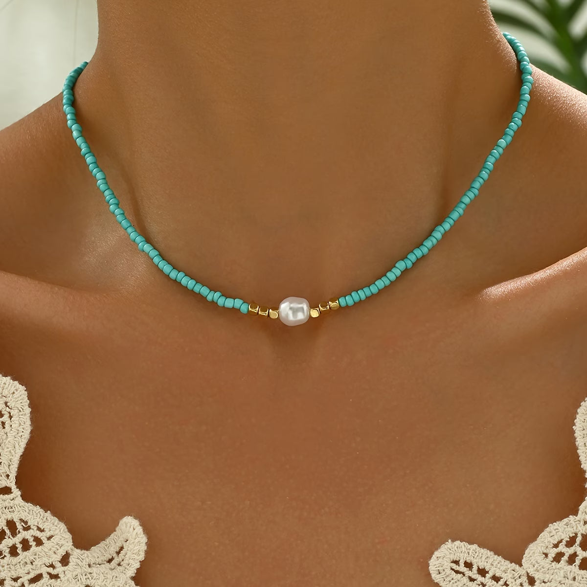 Collar Minimal de Turquesa y Perlas | Blanca Vela