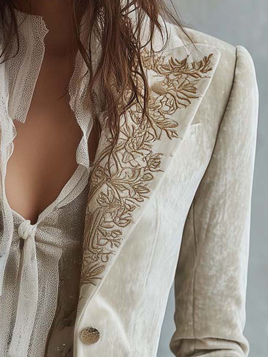 Blazer Sastre de Mujer Marfil Bordado | Blanca Vela