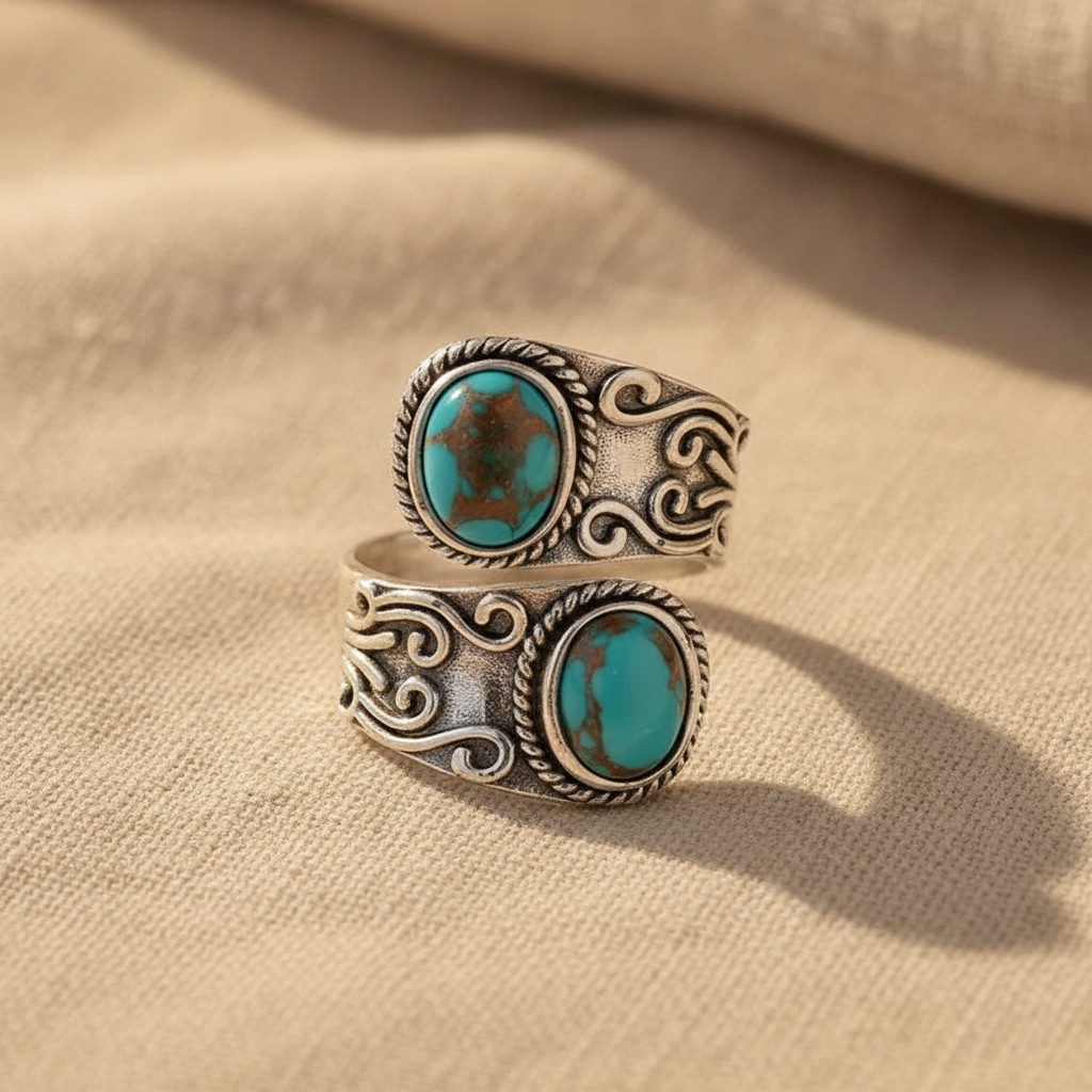 Calista™ - Anillo Envolvente de Plata con Doble Turquesa | Blanca Vela