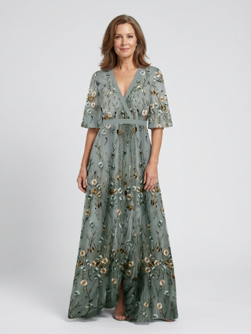 Melodi – Vestido largo de flores con cuello en V | Blanca Vela