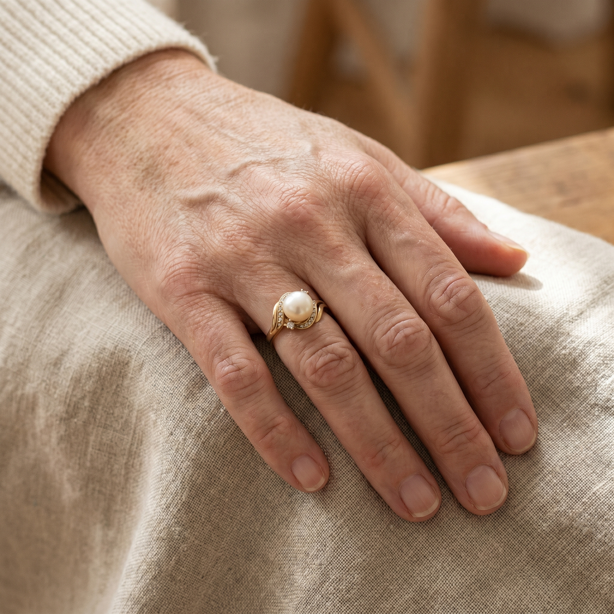 Anillo Elegante con Perla y Oro Brillante | Blanca Vela