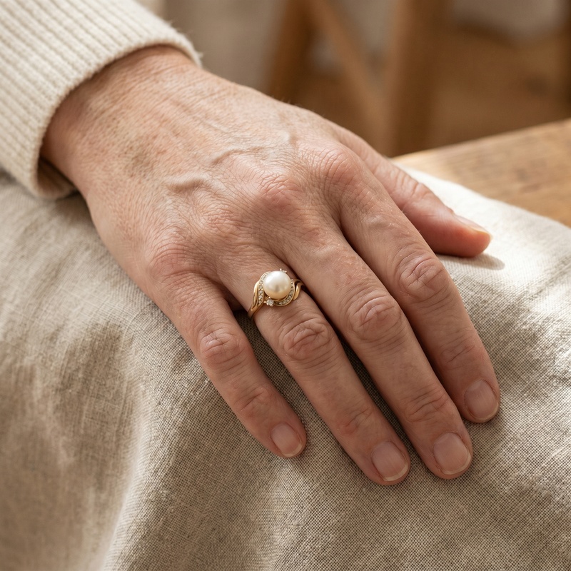 Anillo Elegante con Perla y Oro Brillante | Blanca Vela