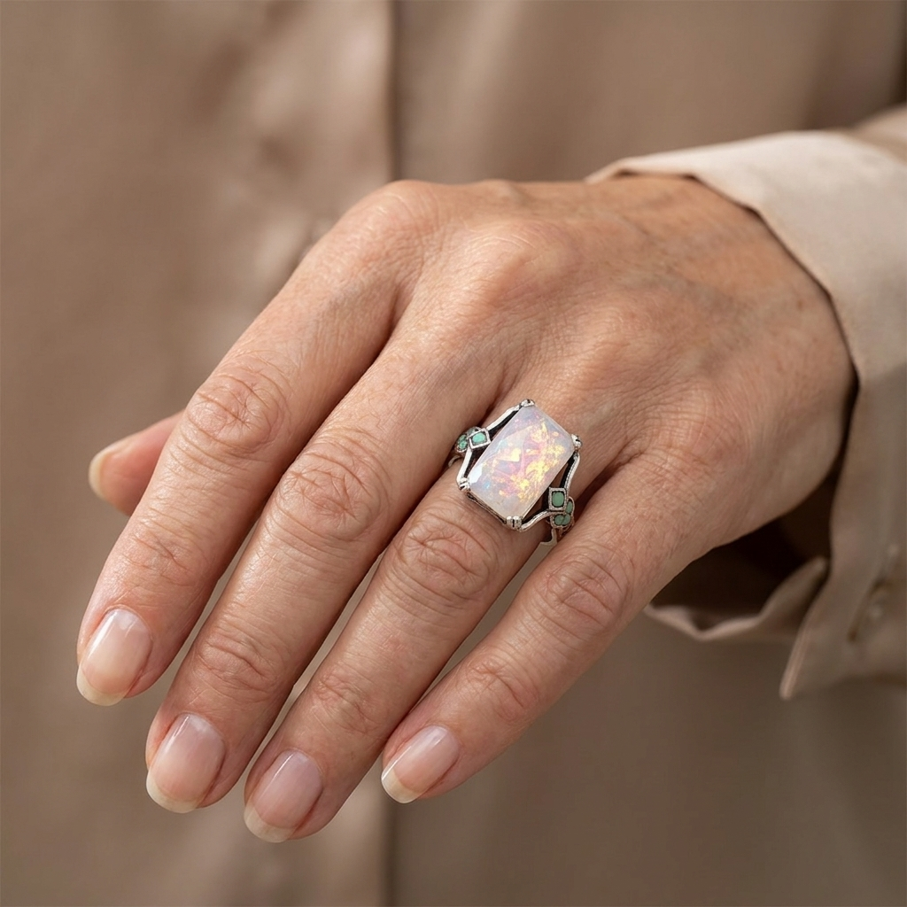 Anillo de Plata con Ópalo Blanco Vintage | Blanca Vela