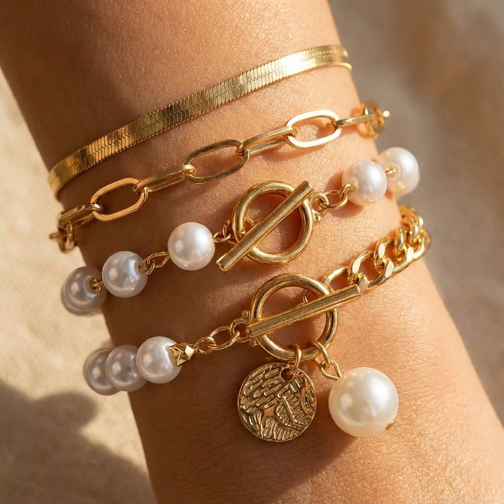 Set de Pulseras de Perlas a Capas de Lujo | Blanca Vela