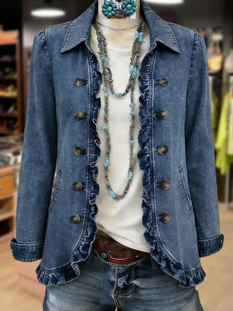 Federica | Chaqueta Azul Medio con Volantes | Blanca Vela