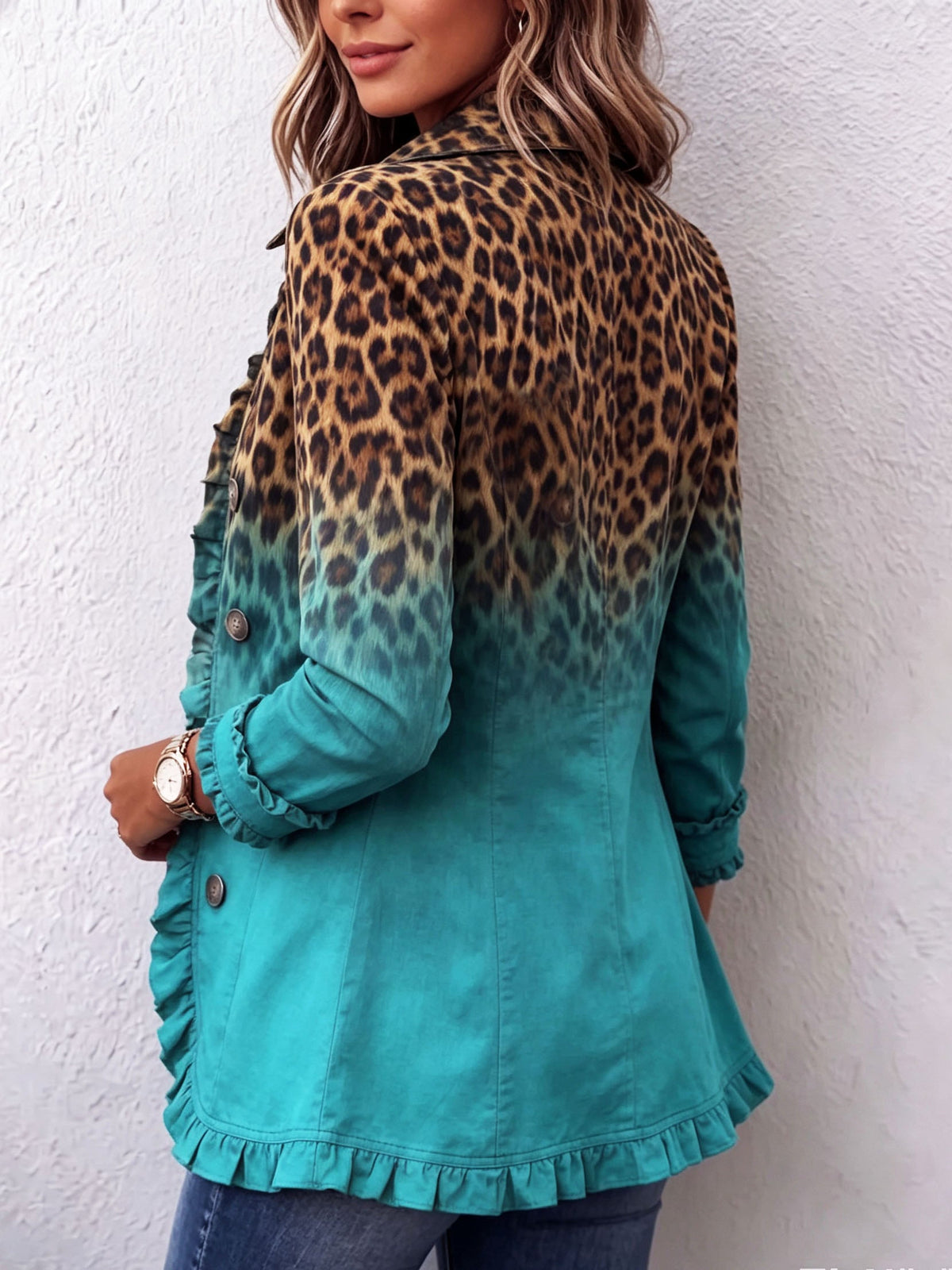 Bice | Blazer de Leopardo Degradado Turquesa | Blanca Vela