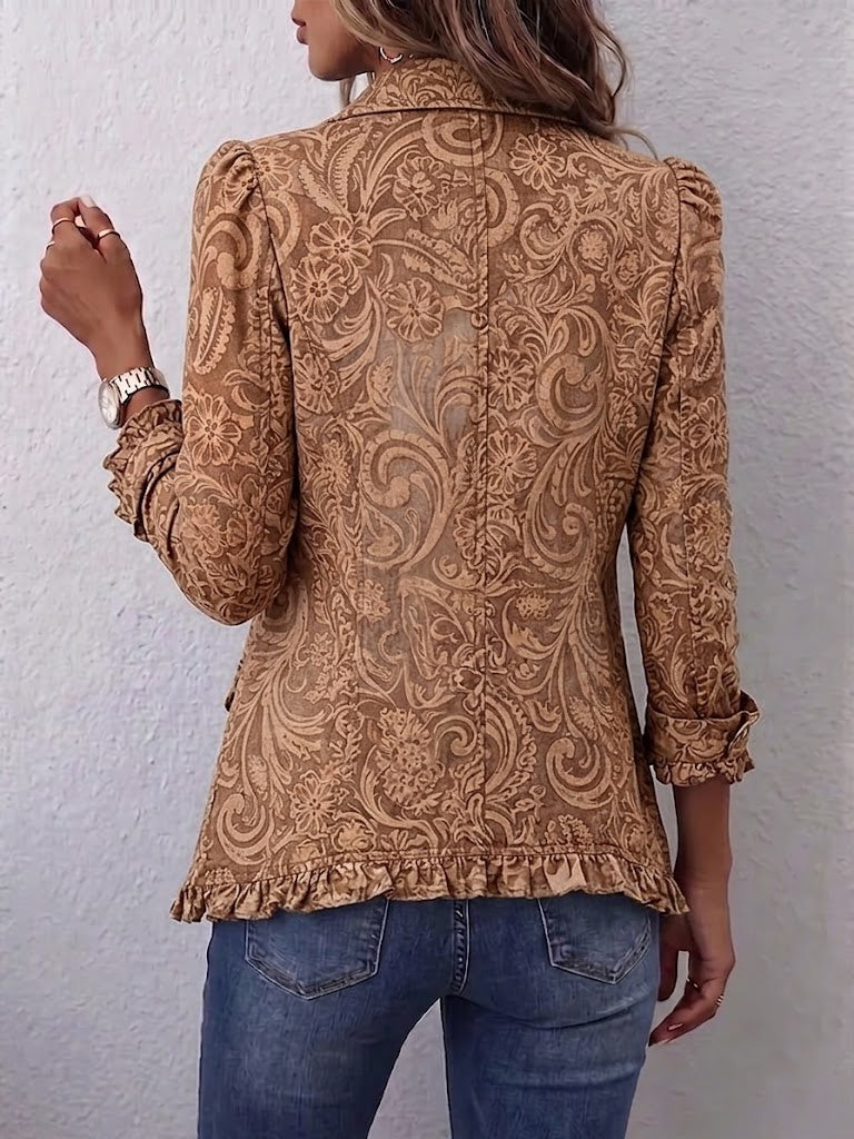 Noemi | Chaqueta Bohemia Floral Vintage Marrón con Volantes | Blanca Vela