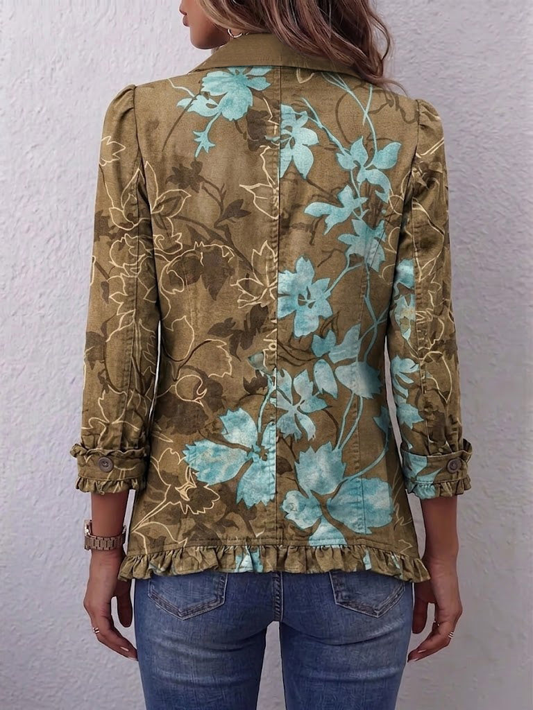 Bianca | Chaqueta Bohemia Floral Vintage Degradada con Volantes | Blanca Vela