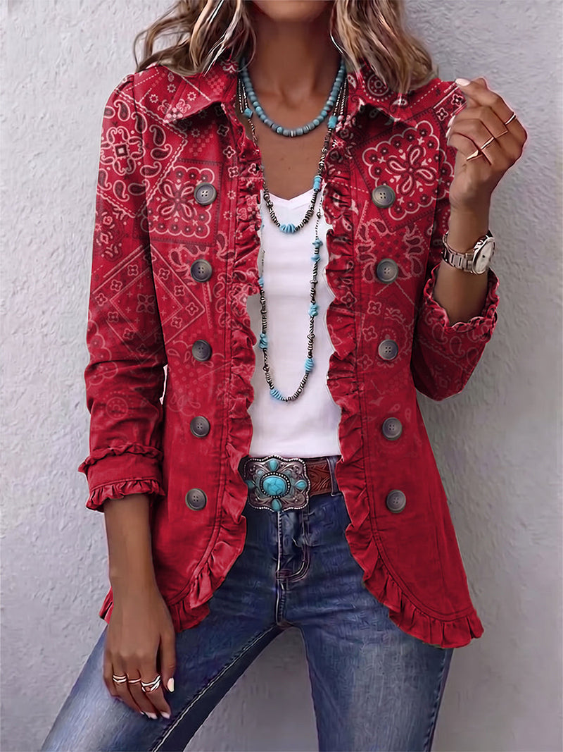 Gaia | Chaqueta Paisley Degradada Roja con Volantes | Blanca Vela