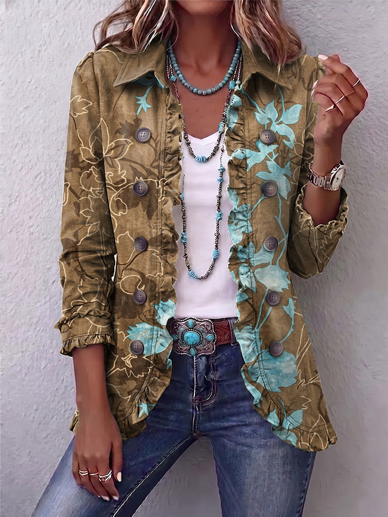 Bianca | Chaqueta Bohemia Floral Vintage Degradada con Volantes | Blanca Vela