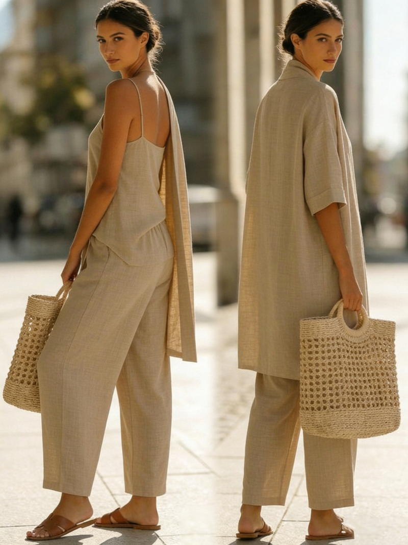 JULIA | Conjunto de lino de tres piezas | Blanca Vela