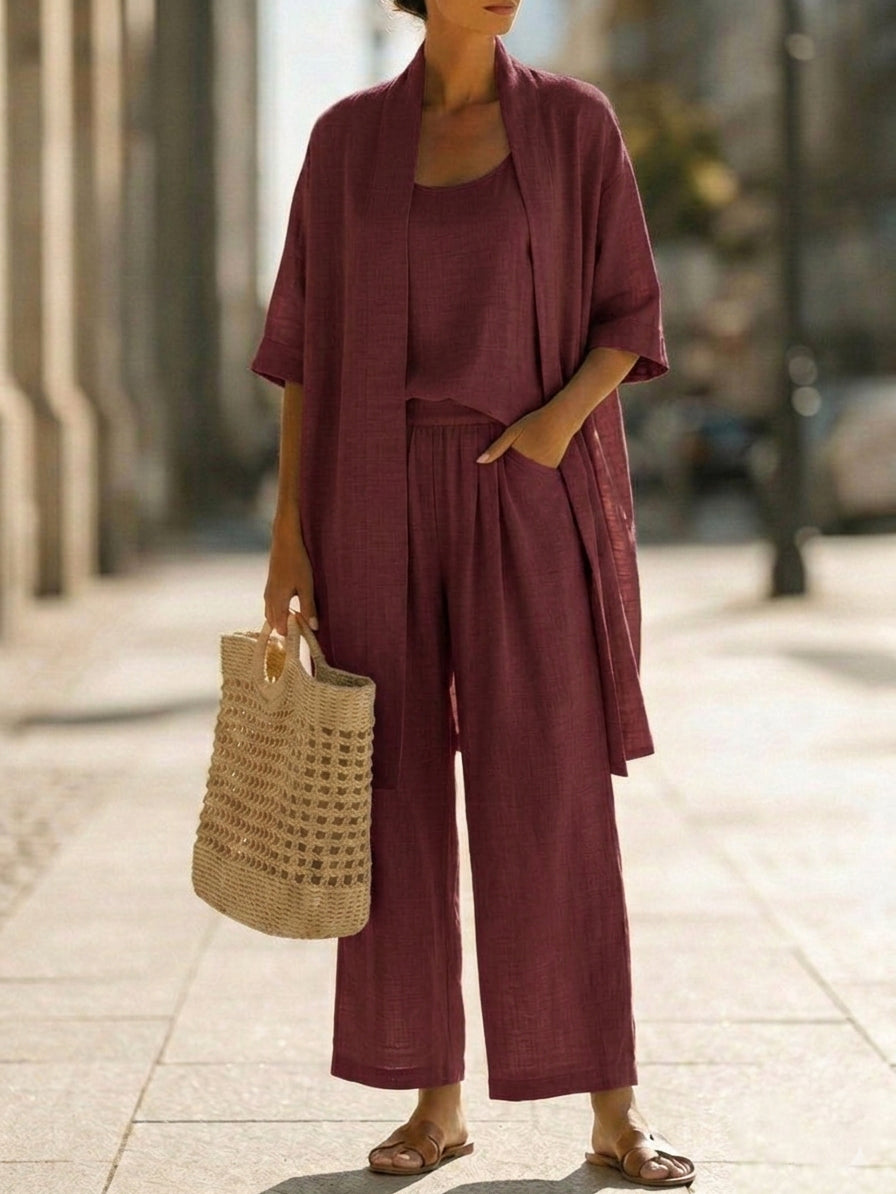 JULIA | Conjunto de lino de tres piezas | Blanca Vela