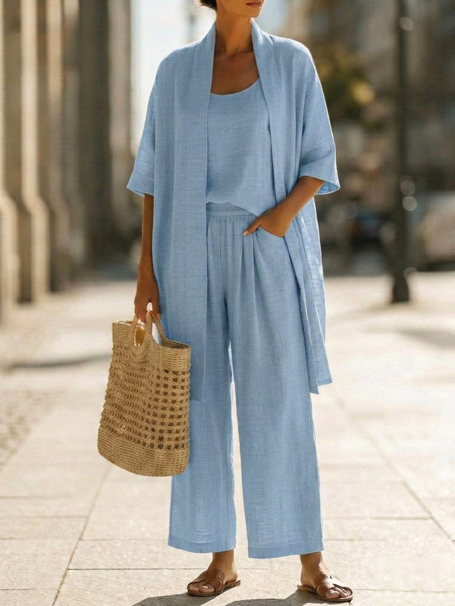 JULIA | Conjunto de lino de tres piezas | Blanca Vela