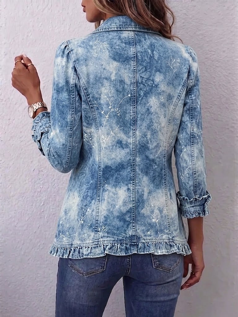 Ginevra | Chaqueta Bohemia Botánica Vintage Degradada Azul con Volantes | Blanca Vela
