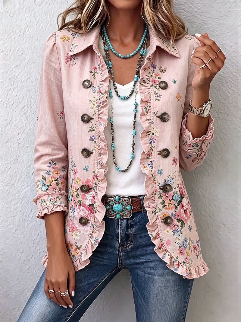 Martina | Chaqueta Floral Rosa con Volantes y Botones | Blanca Vela