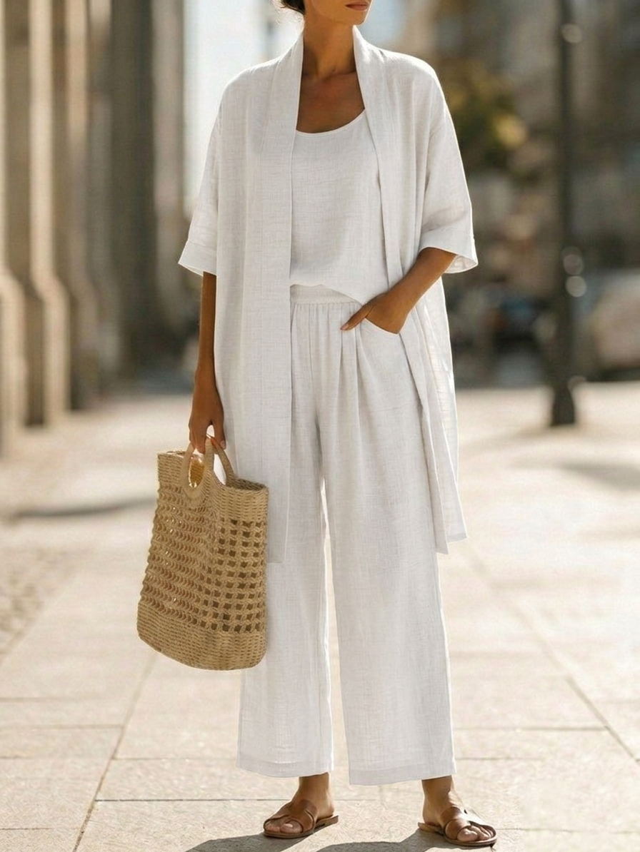 JULIA | Conjunto de lino de tres piezas | Blanca Vela