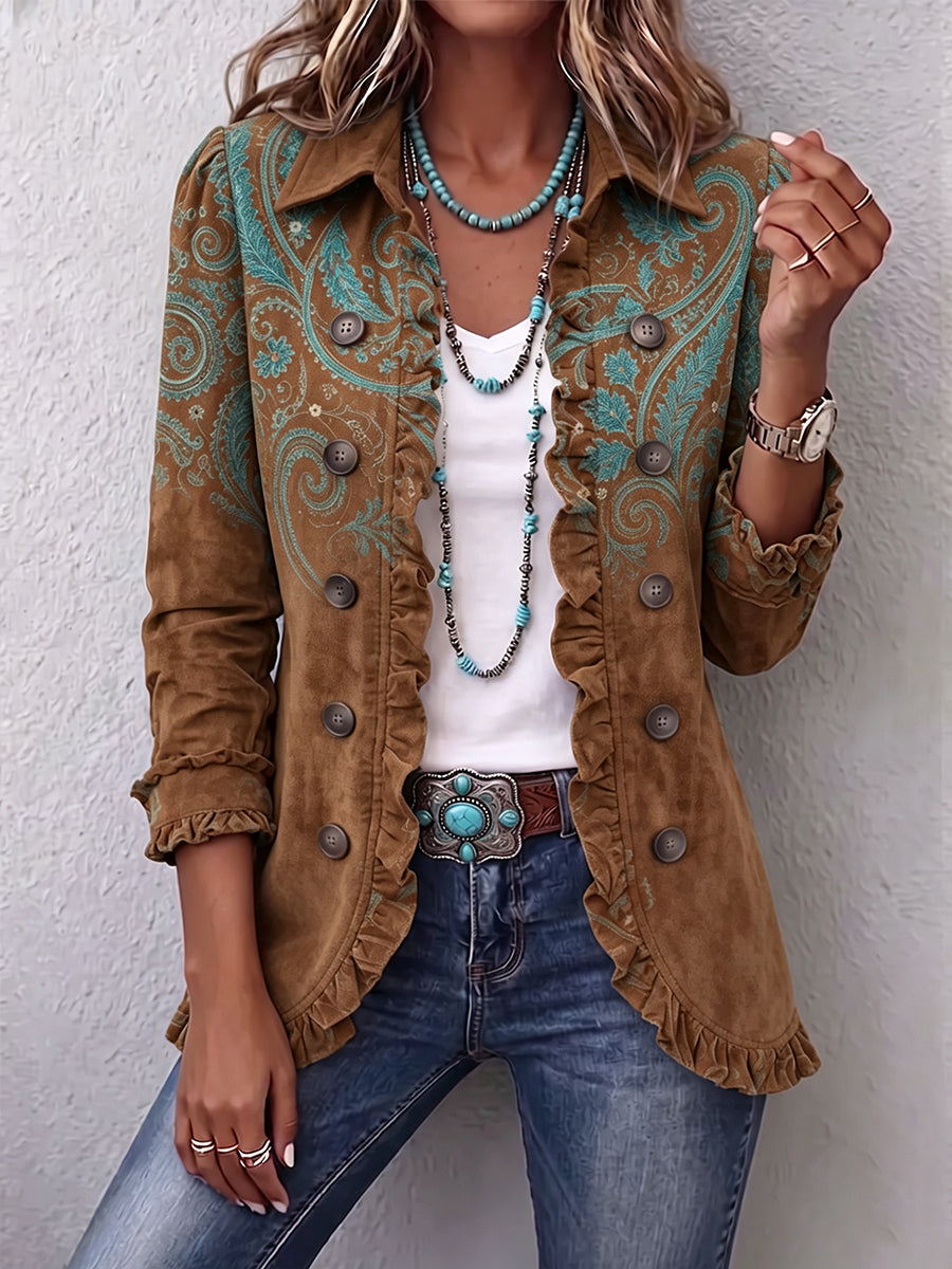 Severina | Chaqueta Paisley Marrón con Volantes | Blanca Vela