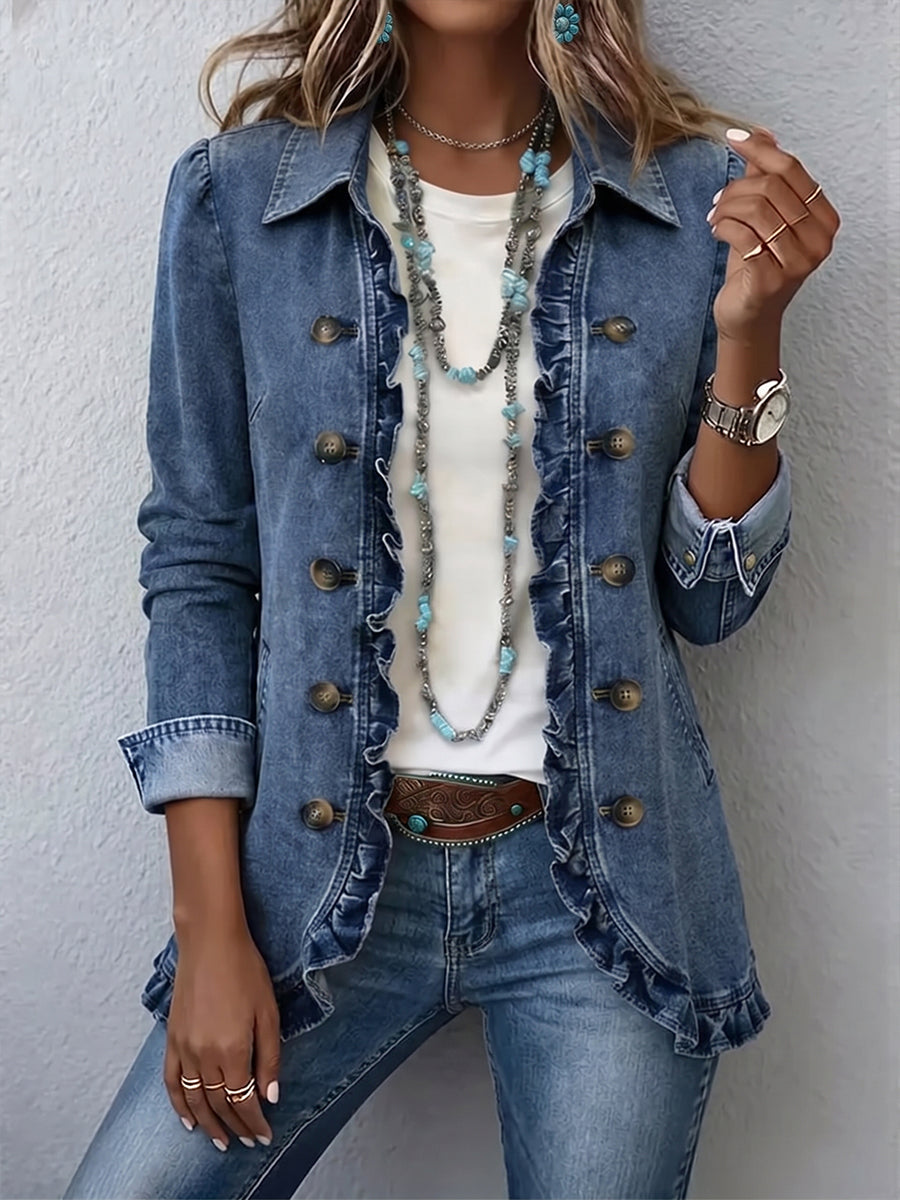 Federica | Chaqueta Azul Medio con Volantes | Blanca Vela