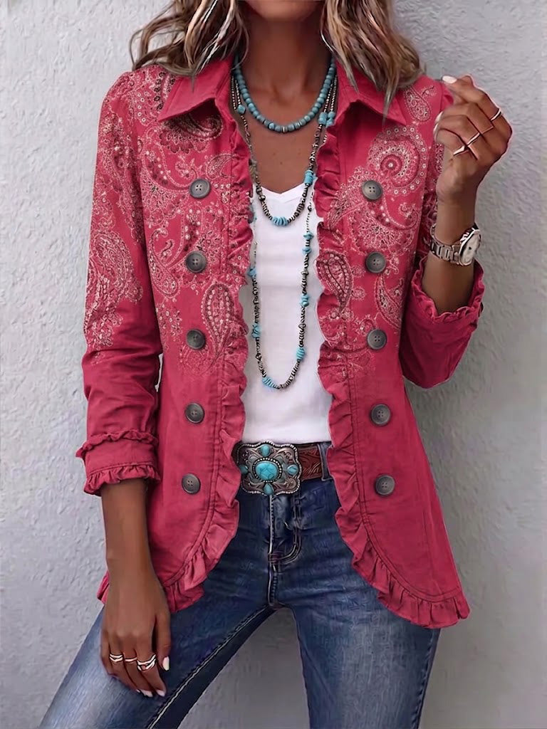 Isotta | Chaqueta Paisley Vintage Rosa Palo con Volantes | Blanca Vela
