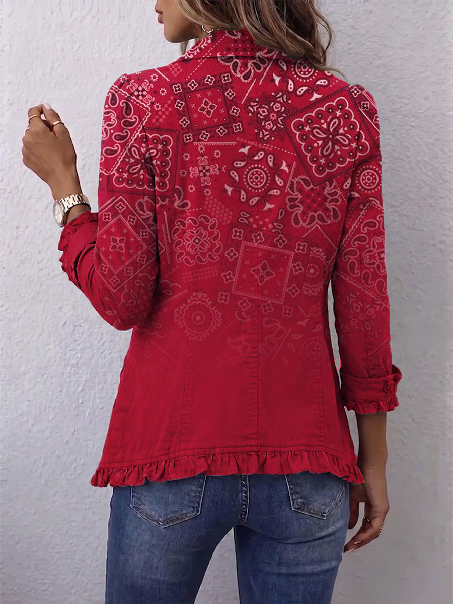 Gaia | Chaqueta Paisley Degradada Roja con Volantes | Blanca Vela