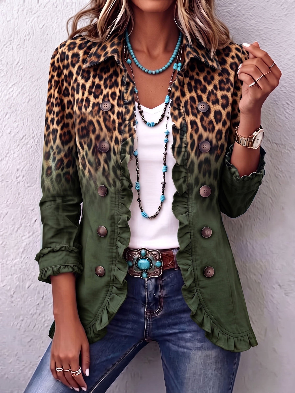 Luisa | Blazer de Leopardo Degradado Verde Oliva | Blanca Vela