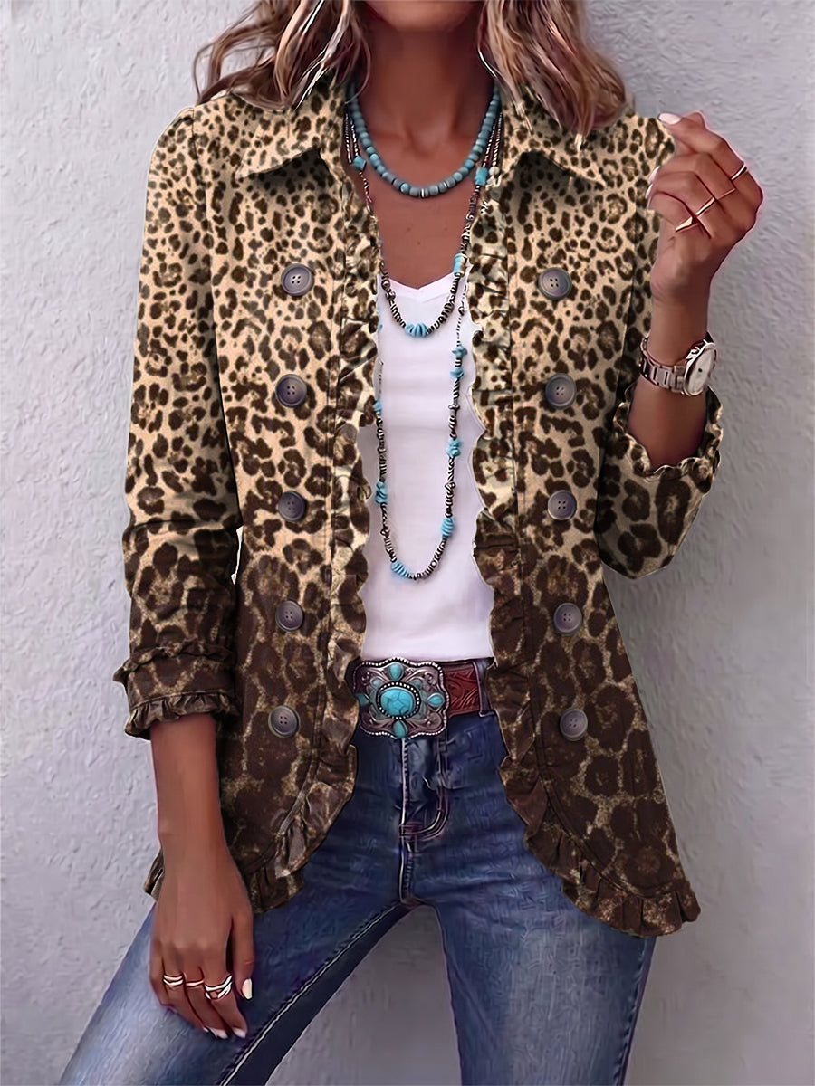 Ombretta | Chaqueta de Leopardo Multicolor con Volantes | Blanca Vela