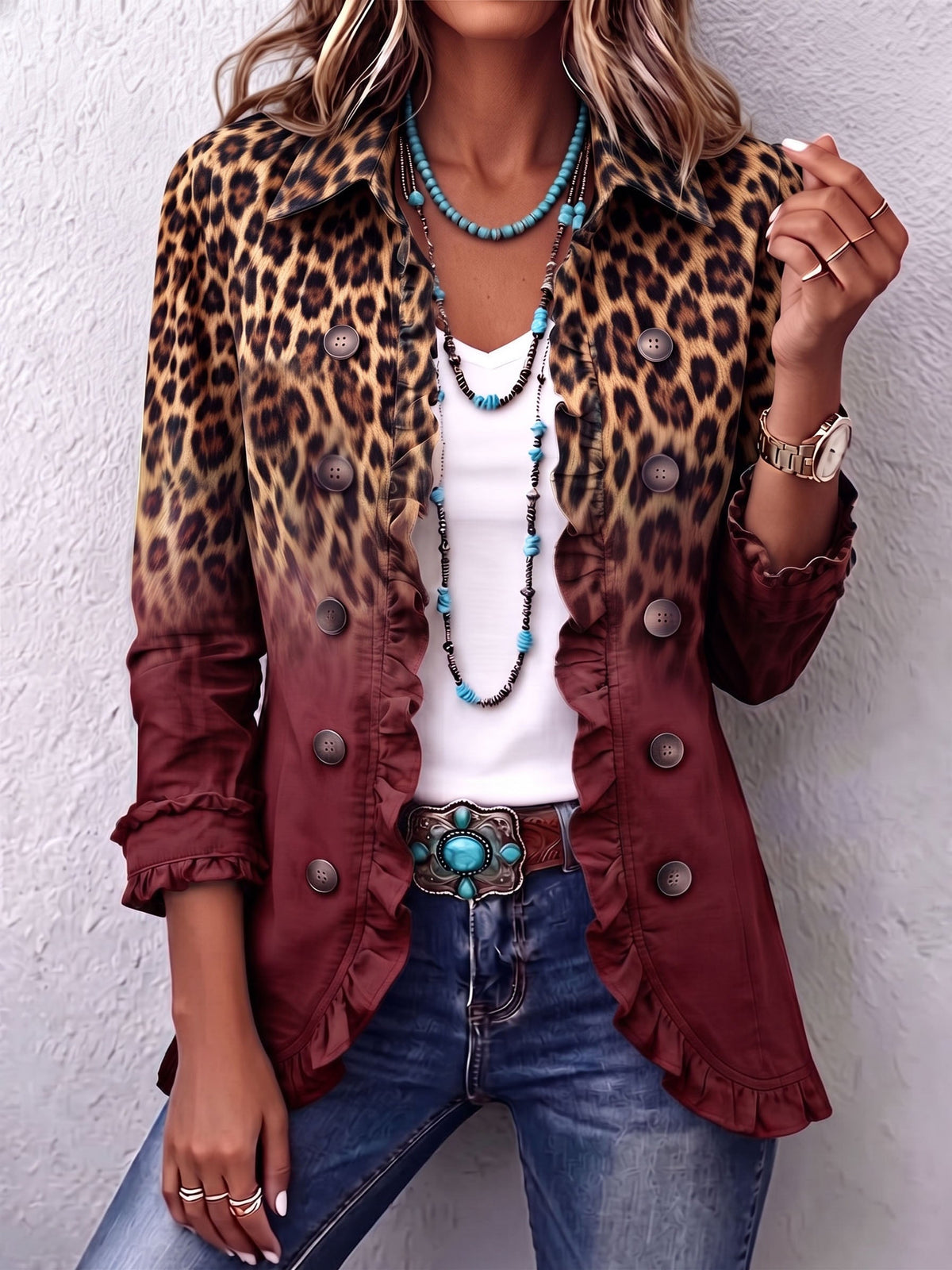 Olimpia | Blazer de Leopardo Degradado Burdeos | Blanca Vela