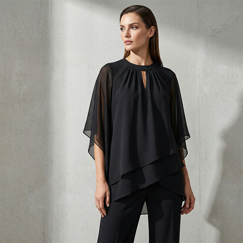 Jeannine | Conjunto Chemisier Asimétrico Superpuesto y Pantalón Ancho | Blanca Vela